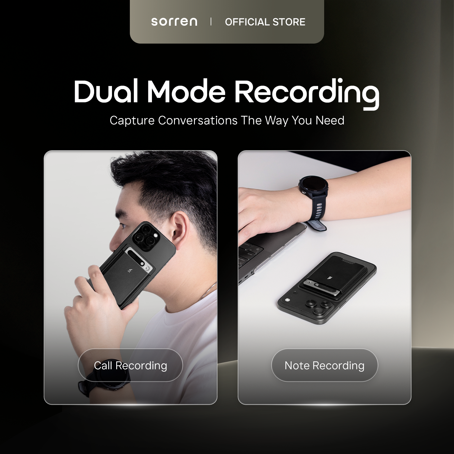 Dual Mode Recording — mode Perekaman Panggilan dan Perekaman Catatan ditampilkan berdampingan